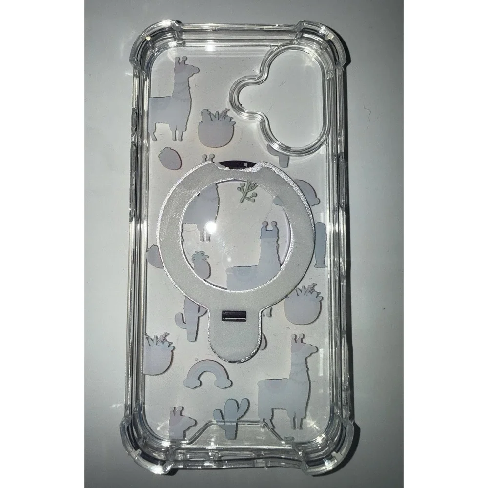 D0052-Samsung Galaxy S24 Ultra Case Clear Llama Pattern MagSafe Kickstand